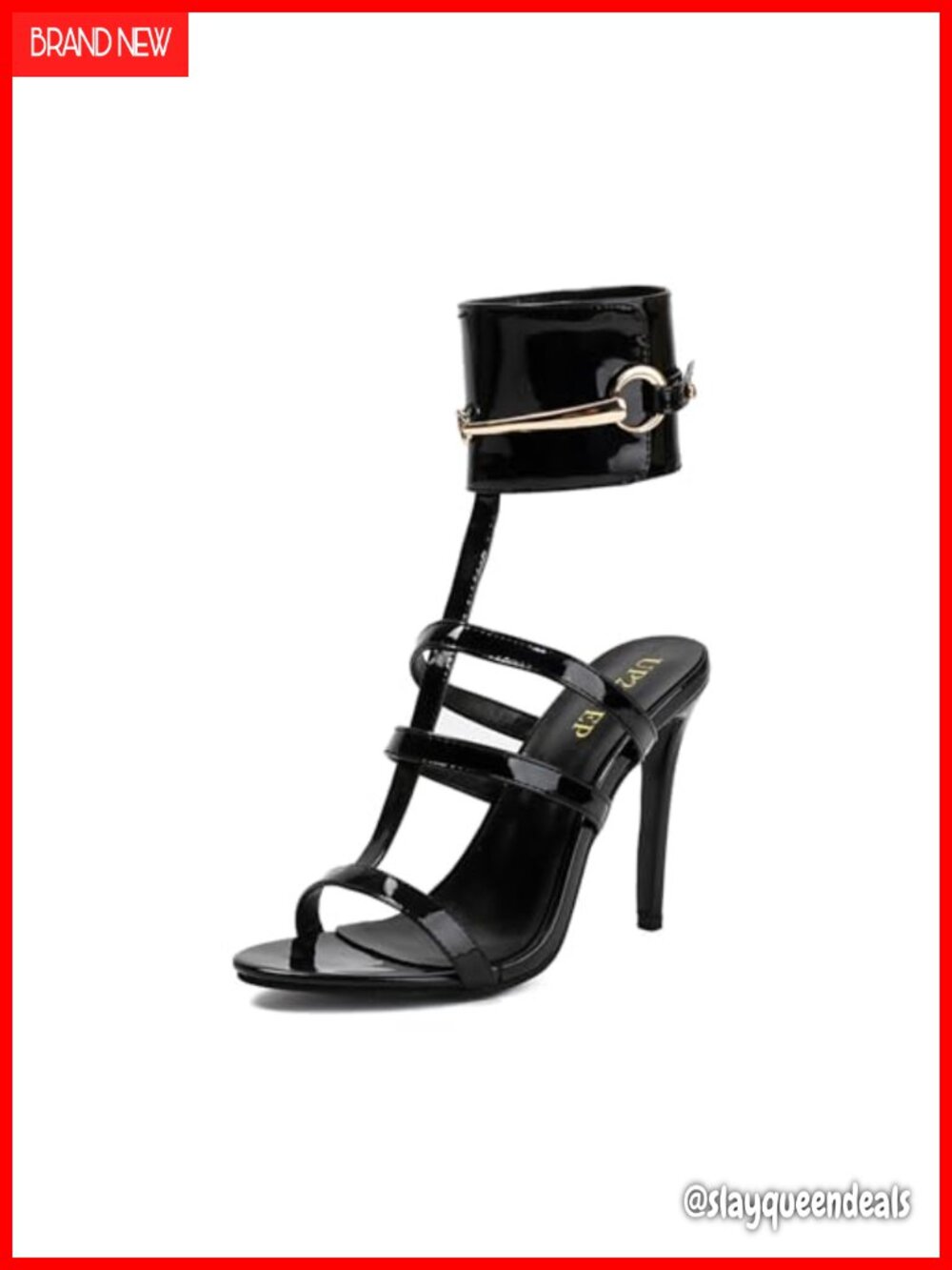 Women Patent Faux Leather Open Toe T-Strap Slingback Ankle Tie Stiletto Heeled